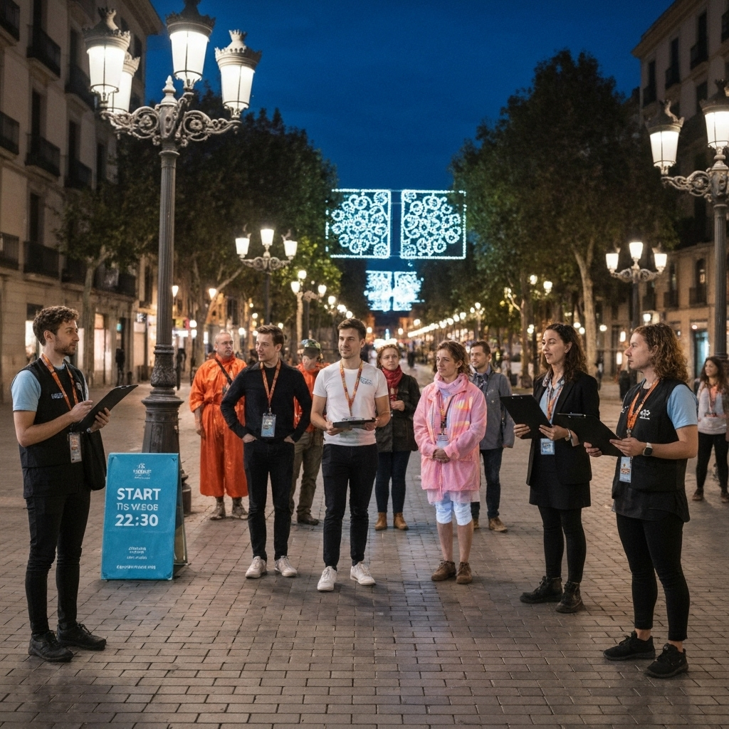 Pub crawl guides welcoming travelers at the 22:30 meeting point.