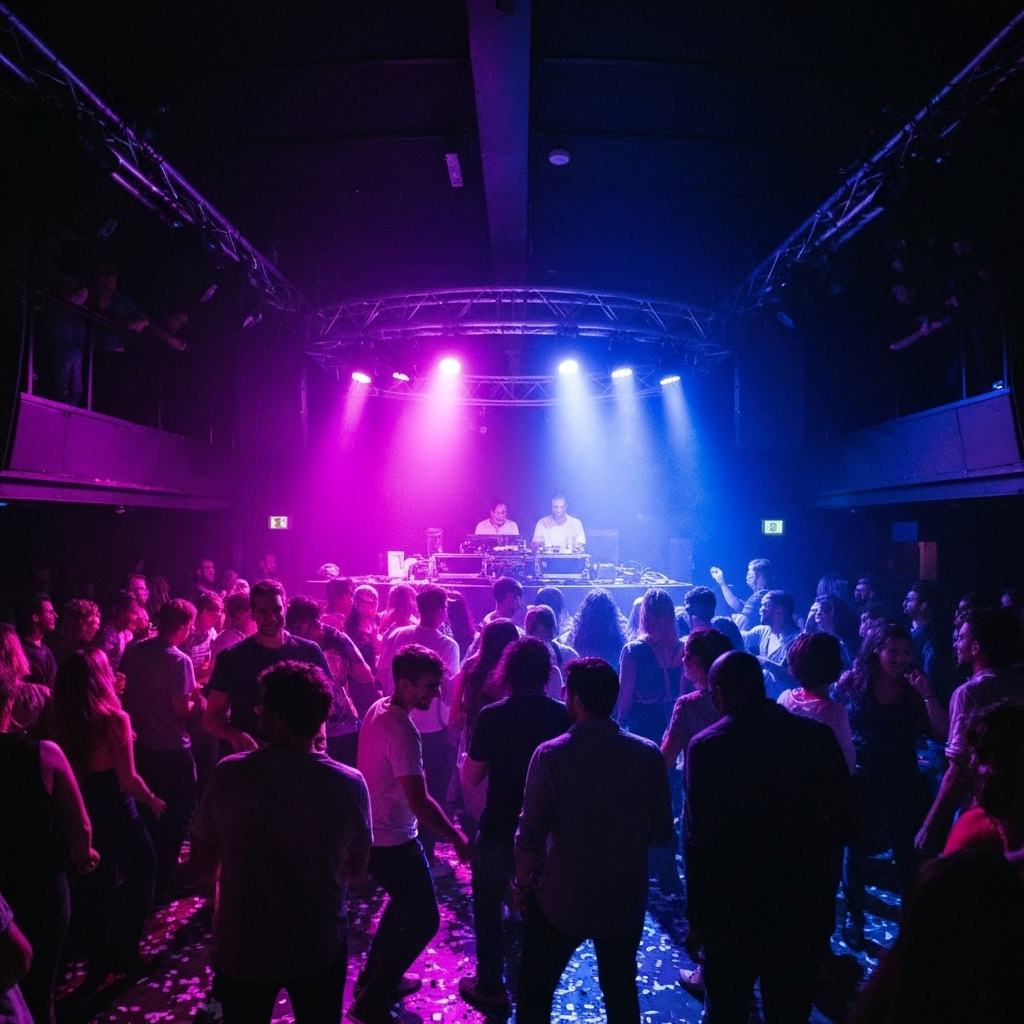 Final nightclub stop of the Barcelona pub crawl with a full dance floor.