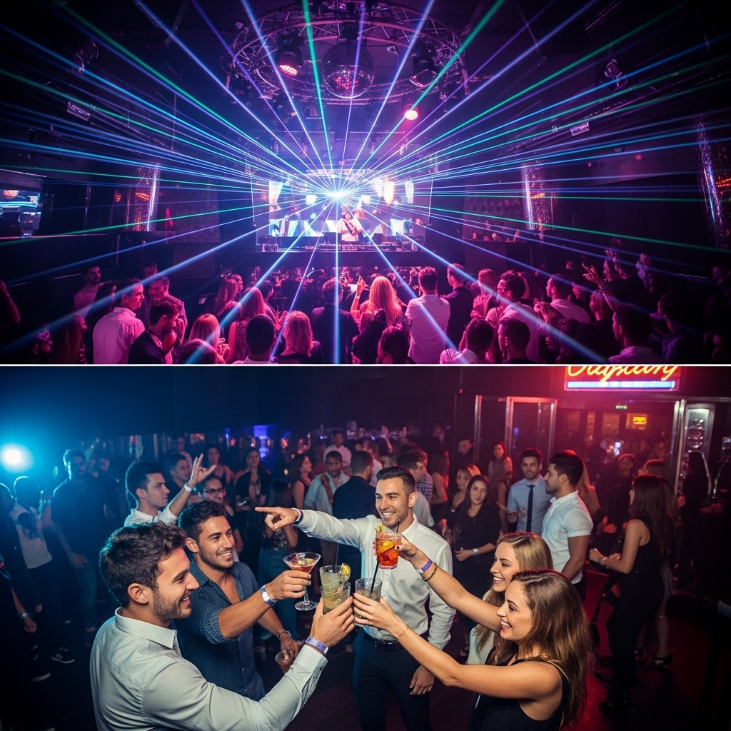 Packed dance floor at a Barcelona club during a pub crawl finale