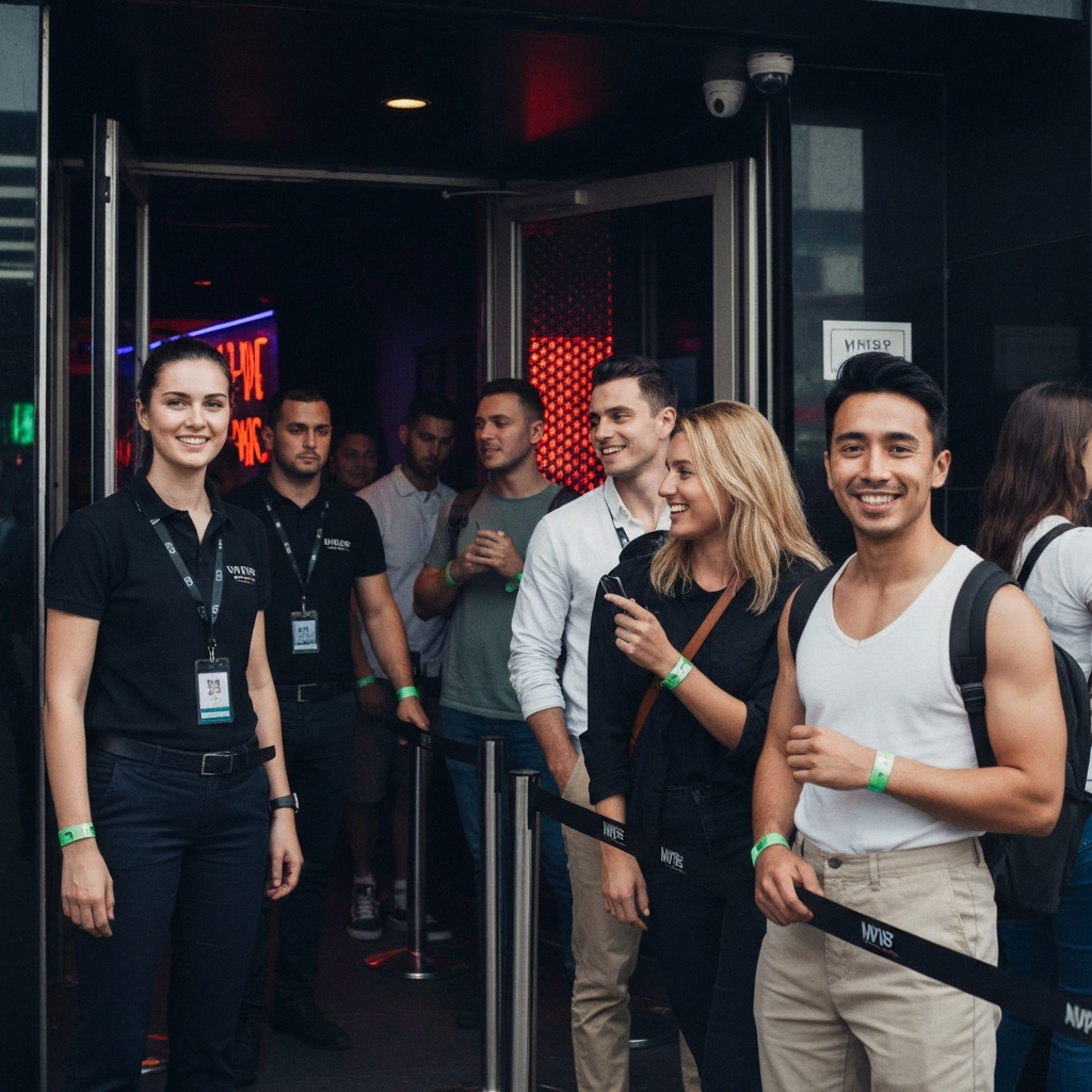 Group with wristbands skipping the line at a Barcelona club.