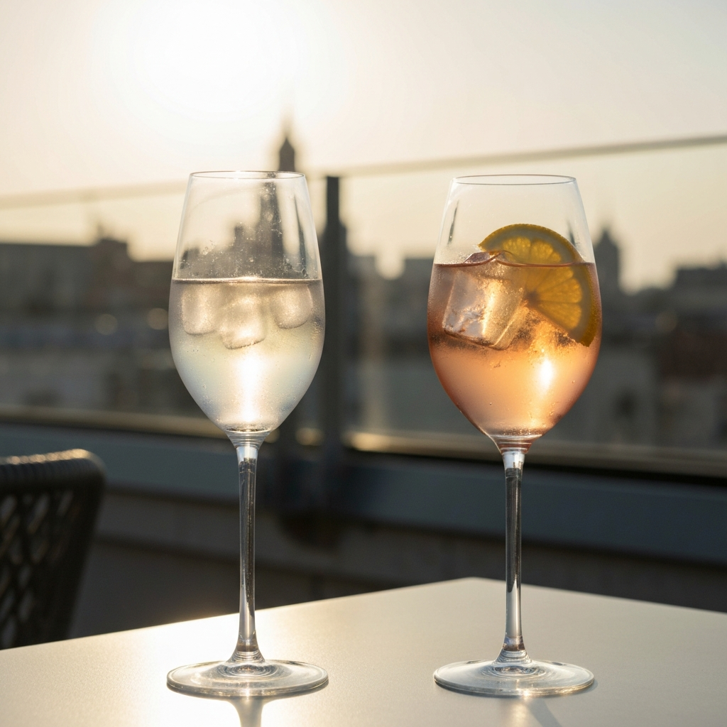 Sagrada Família view from a rooftop bar at sunset