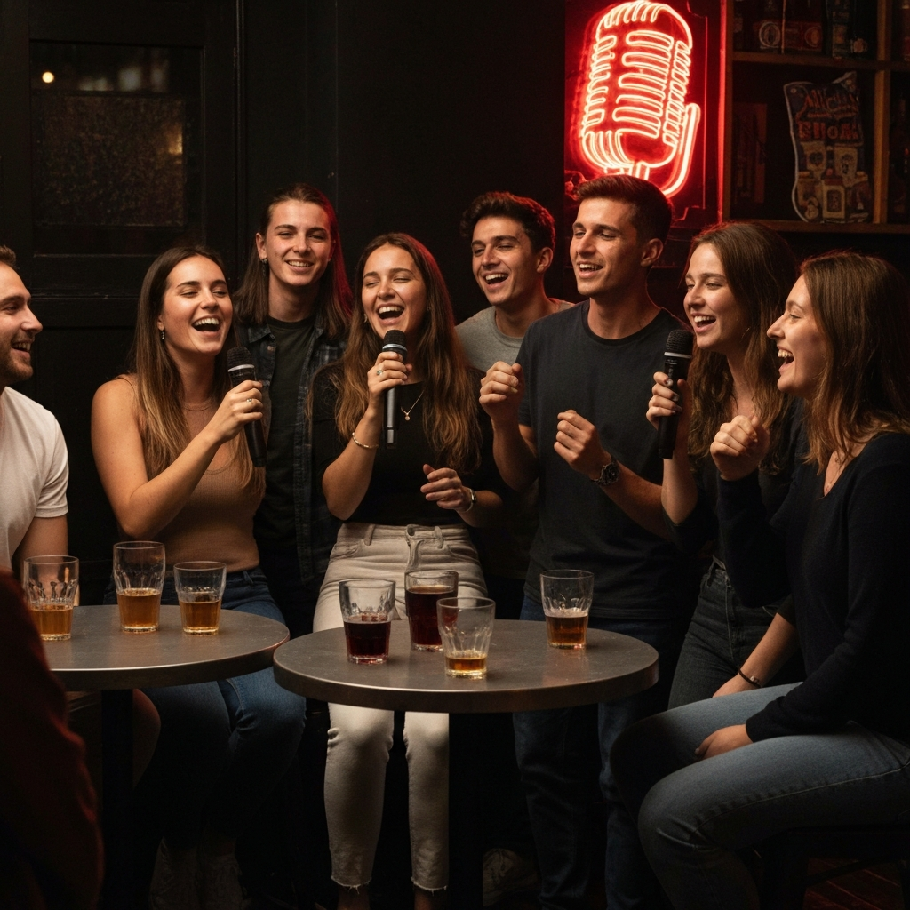 Students planning a budget-friendly night out in El Born, Barcelona.