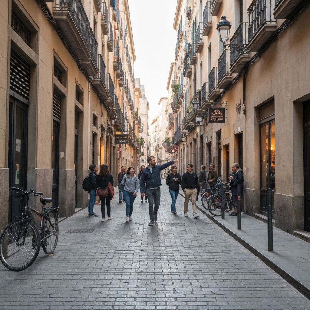 Solo travelers meeting a guide at 22:30 outside a Gothic Quarter bar to start a pub crawl.